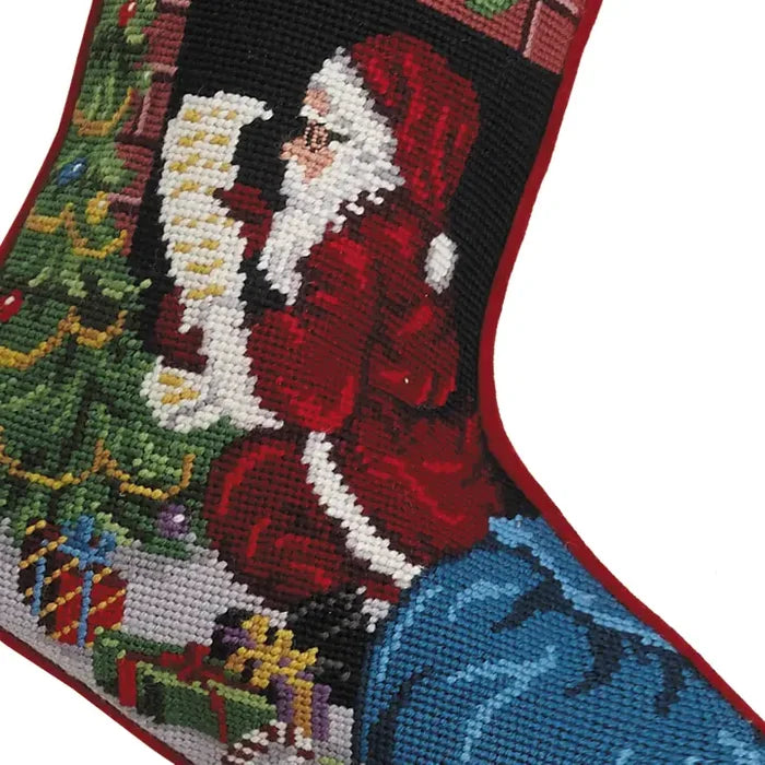 Santa by the Fireplace Needlepoint Stocking