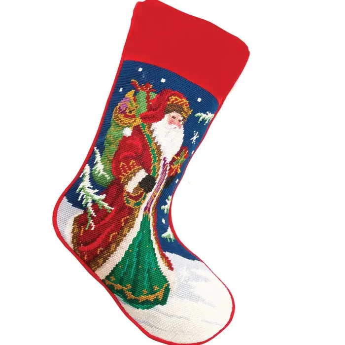 Santa Embroidered Needlepoint Stocking