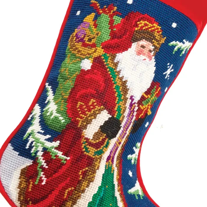 Santa Embroidered Needlepoint Stocking