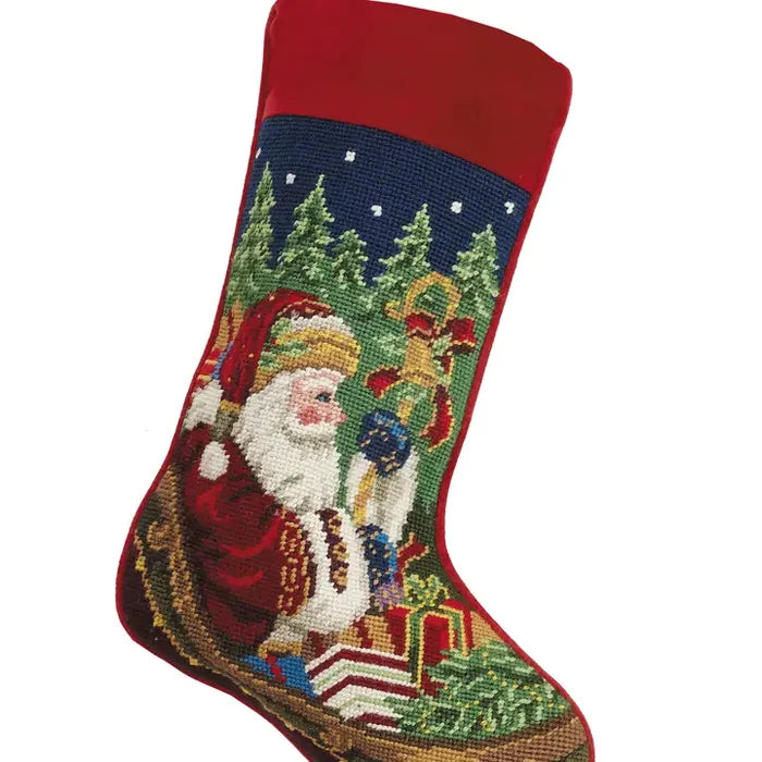 Santa's Sleigh Needlepoint Stocking