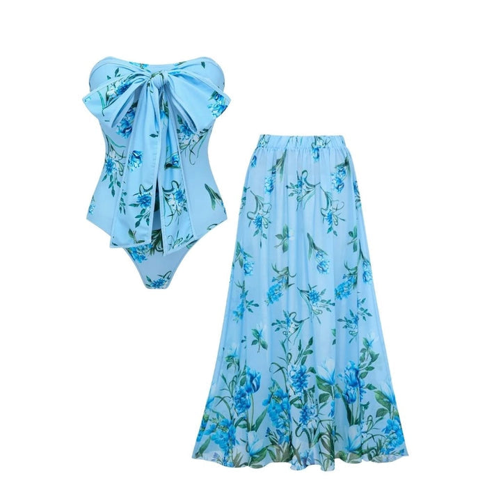 Sea Falme Tube Swimsuit Set   - Blue