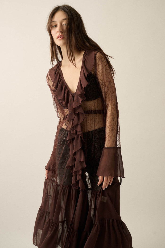 Secret Kisses Sheer Net Lace Ruffled Layering Dress - ShopPromesa