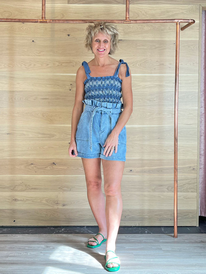 Seventy + Mochi Sally Tie Bandeau Vest Washed Indigo