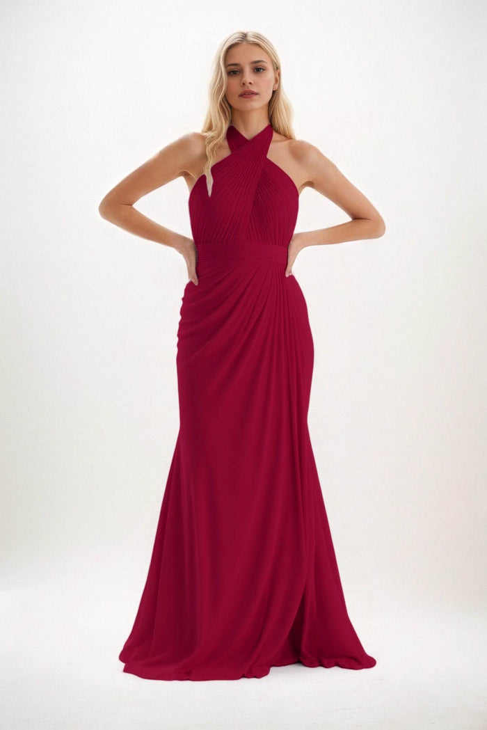Sheath-Column Maxi Chiffon Bridesmaid Dress CB0848 - COCOMELODY