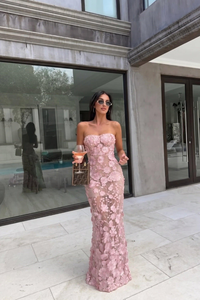 Sheath-Column Maxi Lace Wedding Guest Dress CG0318