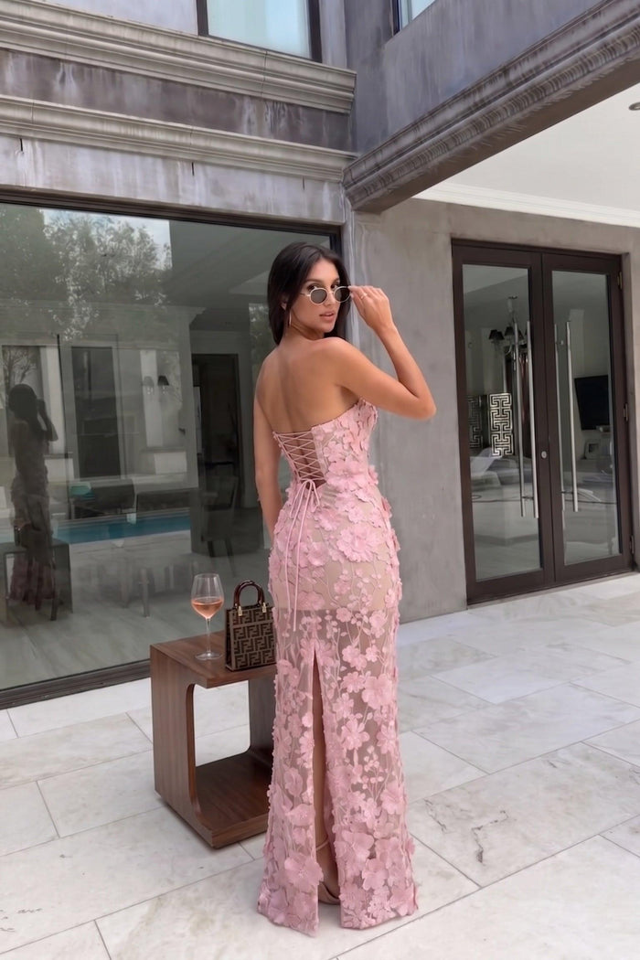 Sheath-Column Maxi Lace Wedding Guest Dress CG0318