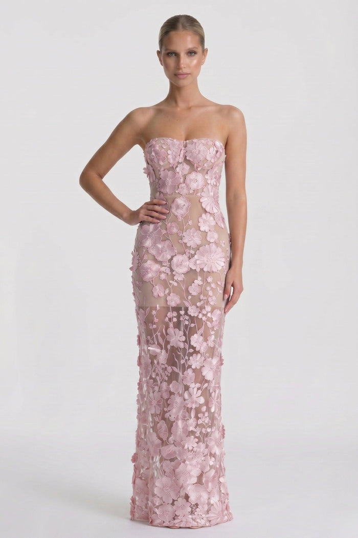 Sheath-Column Maxi Lace Wedding Guest Dress CG0318