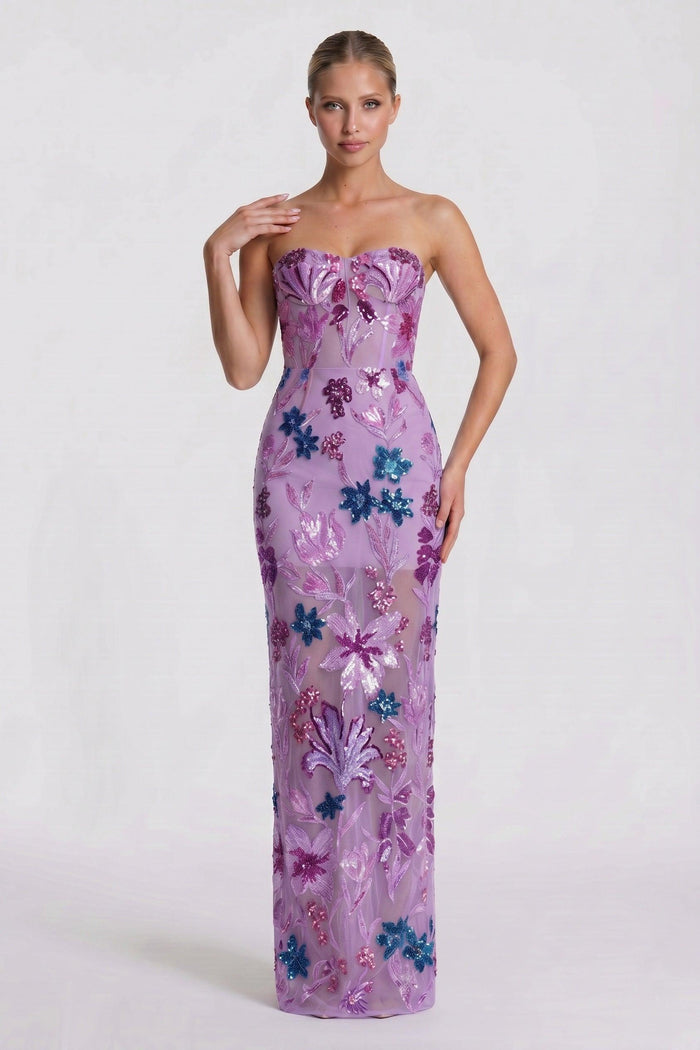Sheath-Column Maxi Lace Wedding Guest Dress CG0320