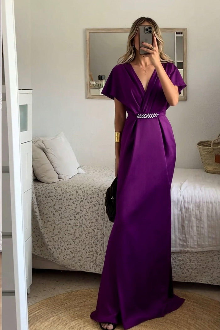 Sheath-Column Maxi Luxe Satin Wedding Guest Dress CG0299