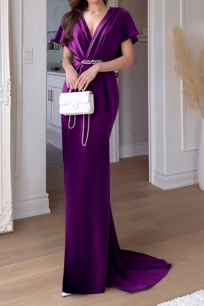 Sheath-Column Maxi Luxe Satin Wedding Guest Dress CG0299