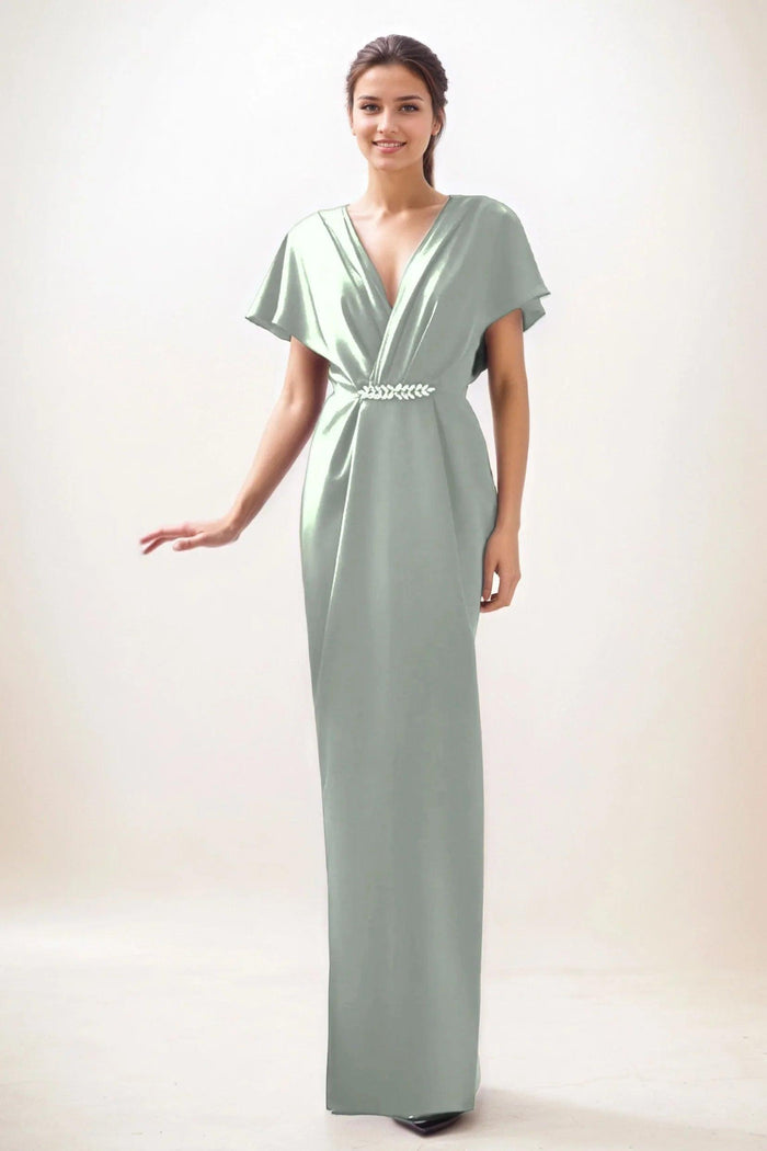 Sheath-Column Maxi Luxe Satin Wedding Guest Dress CG0299 - COCOMELODY