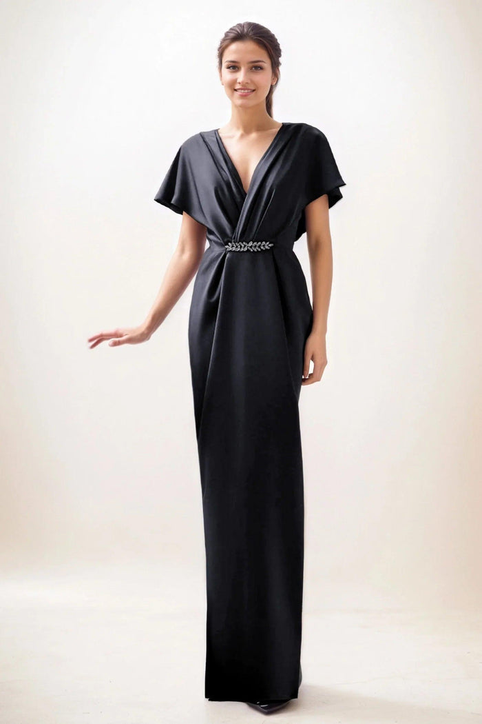 Sheath-Column Maxi Luxe Satin Wedding Guest Dress CG0299 - COCOMELODY