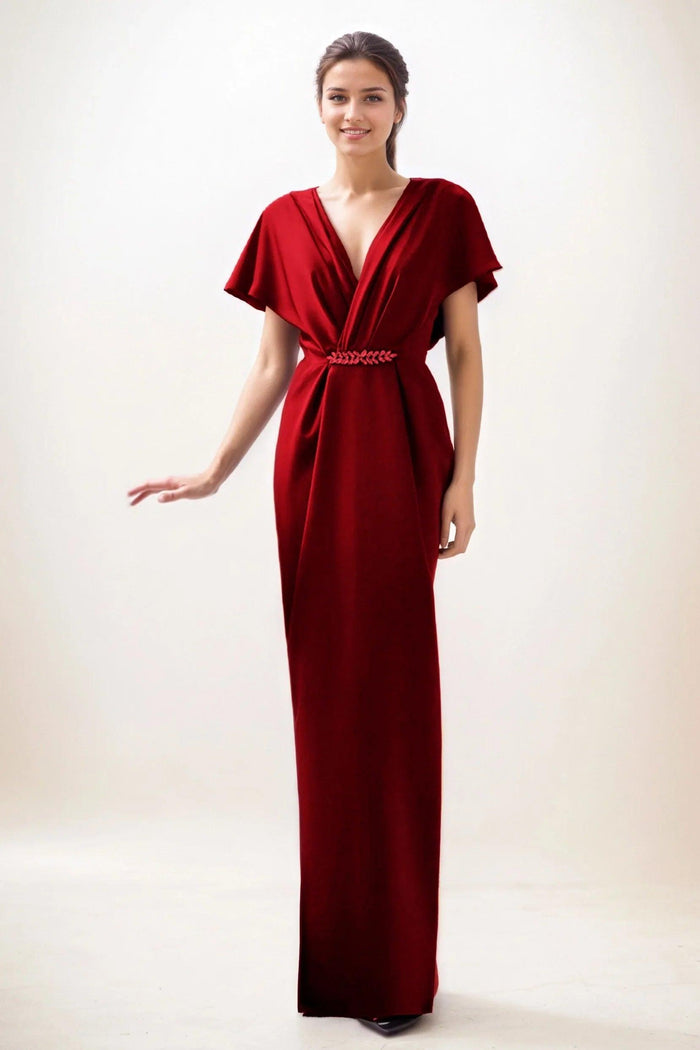 Sheath-Column Maxi Luxe Satin Wedding Guest Dress CG0299 - COCOMELODY