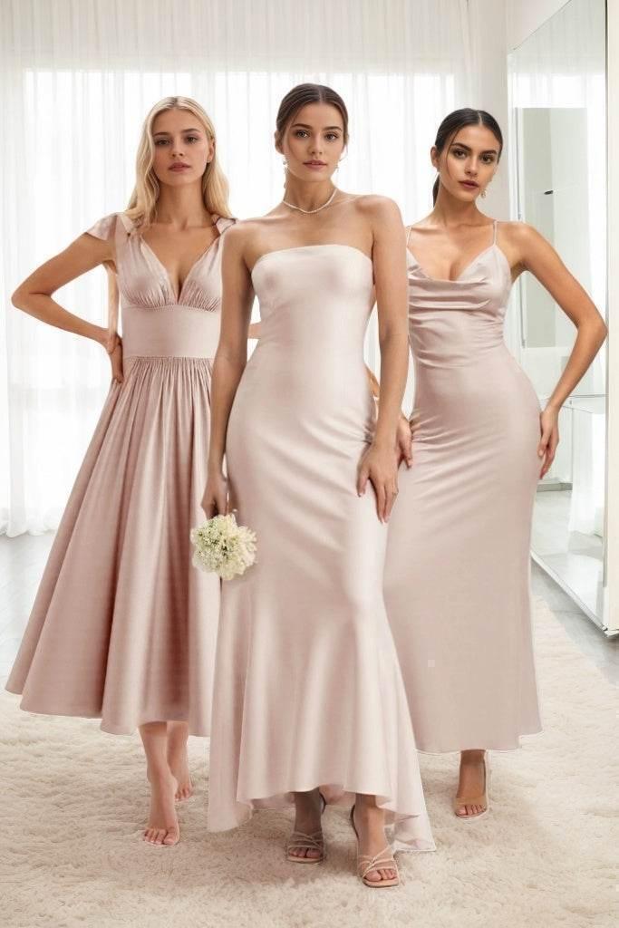 Sheath-Column Midi Luxe Satin Dress CB0829CS - COCOMELODY