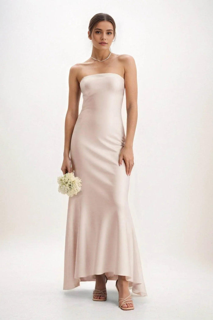 Sheath-Column Midi Luxe Satin Dress CB0829CS - COCOMELODY