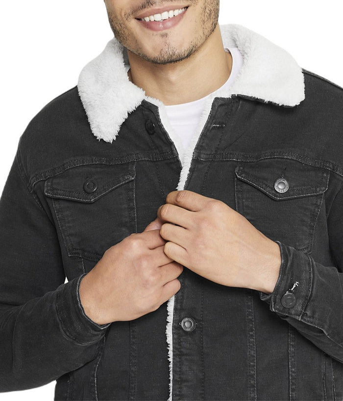 Sherpa Collar Black Denim Jacket