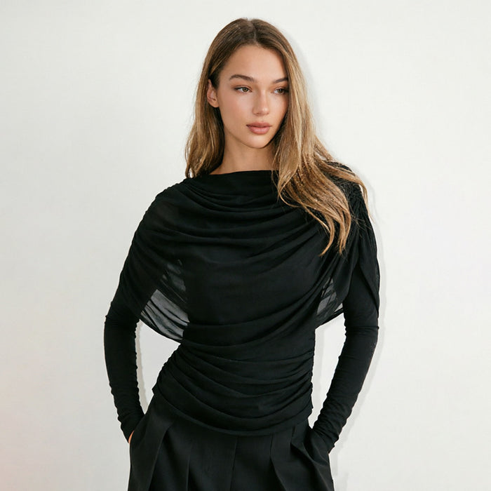 Sherry Full Sleeves Mesh Top - Black