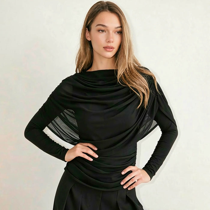 Sherry Full Sleeves Mesh Top - Black