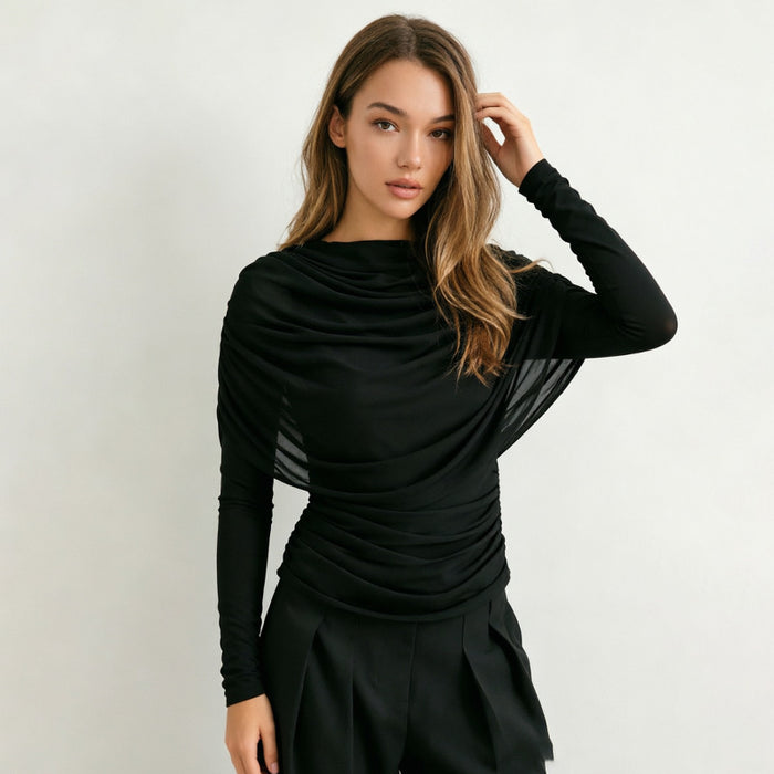 Sherry Full Sleeves Mesh Top - Black
