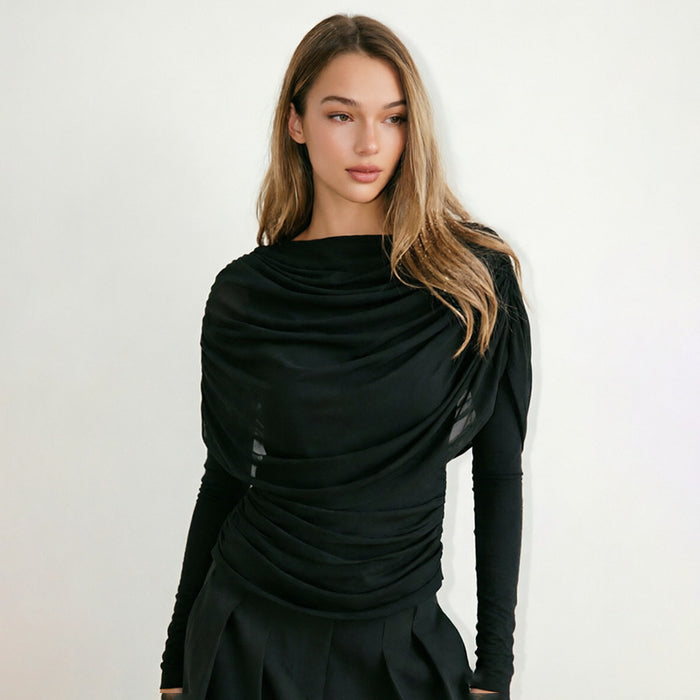 Sherry Full Sleeves Mesh Top - Black