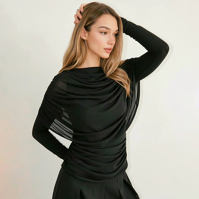 Sherry Full Sleeves Mesh Top - Black