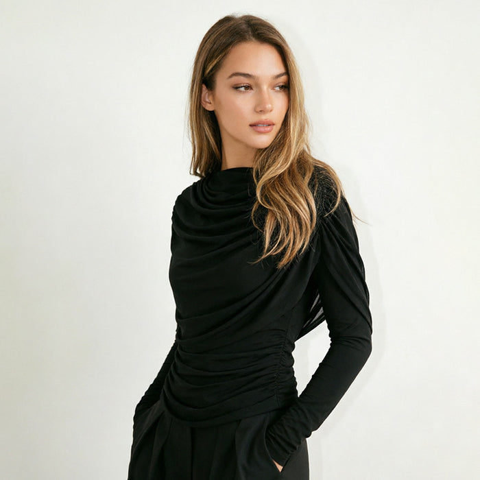 Sherry Full Sleeves Mesh Top - Black