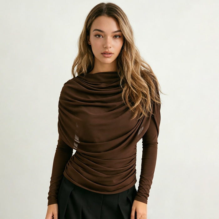 Sherry Full Sleeves Mesh Top - Brown