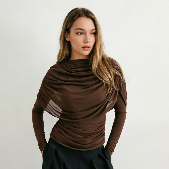 Sherry Full Sleeves Mesh Top - Brown