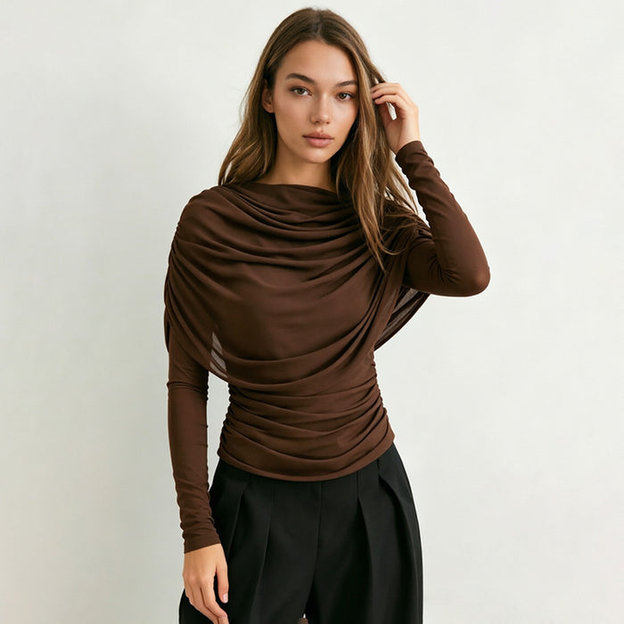 Sherry Full Sleeves Mesh Top - Brown