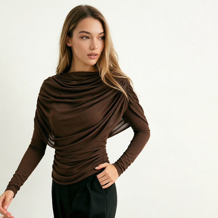 Sherry Full Sleeves Mesh Top - Brown
