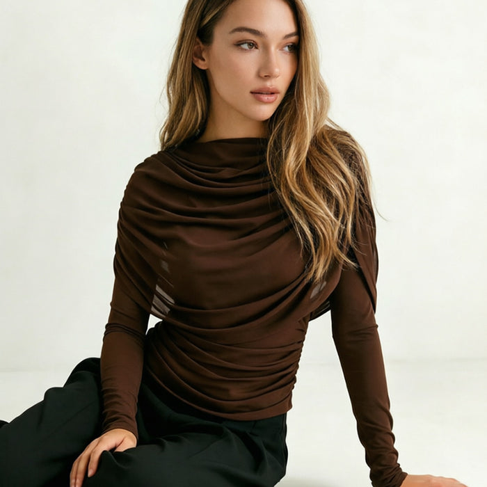 Sherry Full Sleeves Mesh Top - Brown