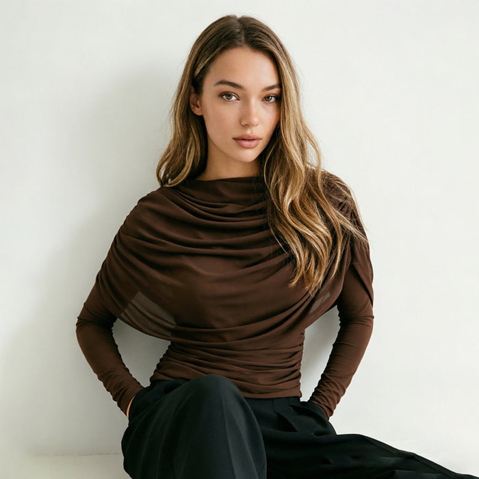 Sherry Full Sleeves Mesh Top - Brown