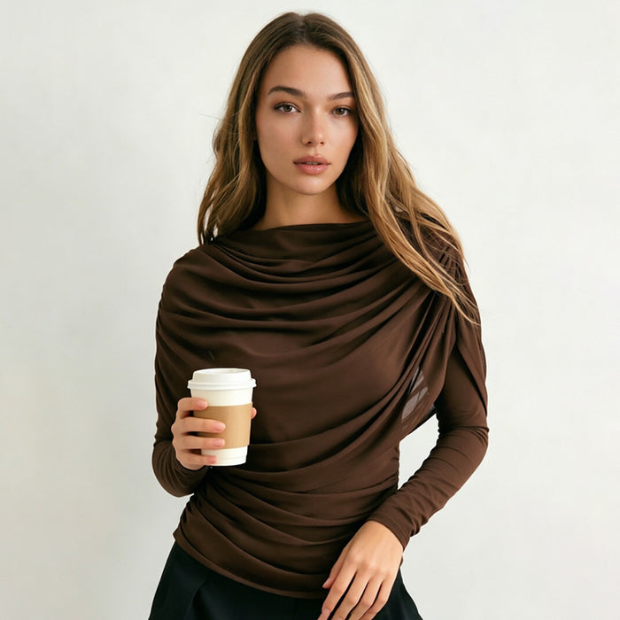 Sherry Full Sleeves Mesh Top - Brown
