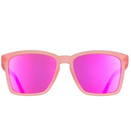 Sunglasses with pink frames and lenses on a white background