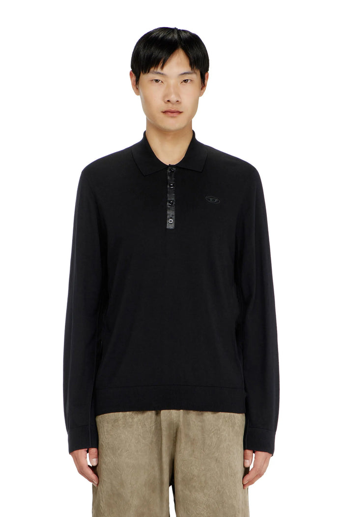 Silk-blend polo jumper with satin placket