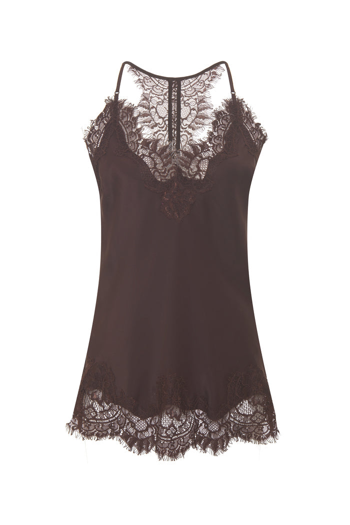 Silk Lace Razorback Cami  - Expresso - Last Pieces