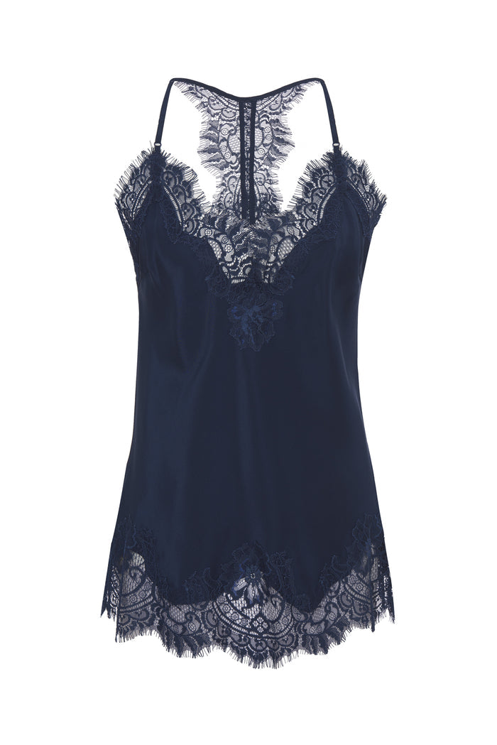Silk Lace Razorback Cami - Navy