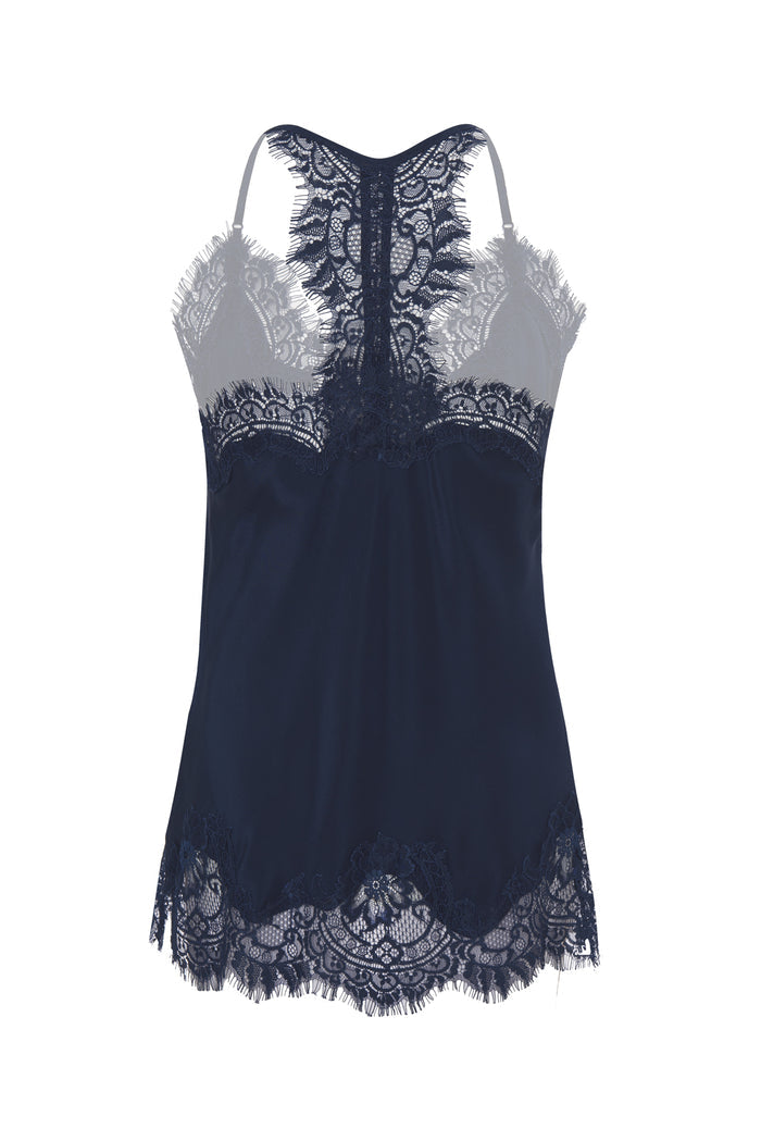 Silk Lace Razorback Cami - Navy