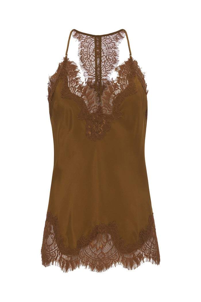 Silk Lace Razorback Cami - Tobacco