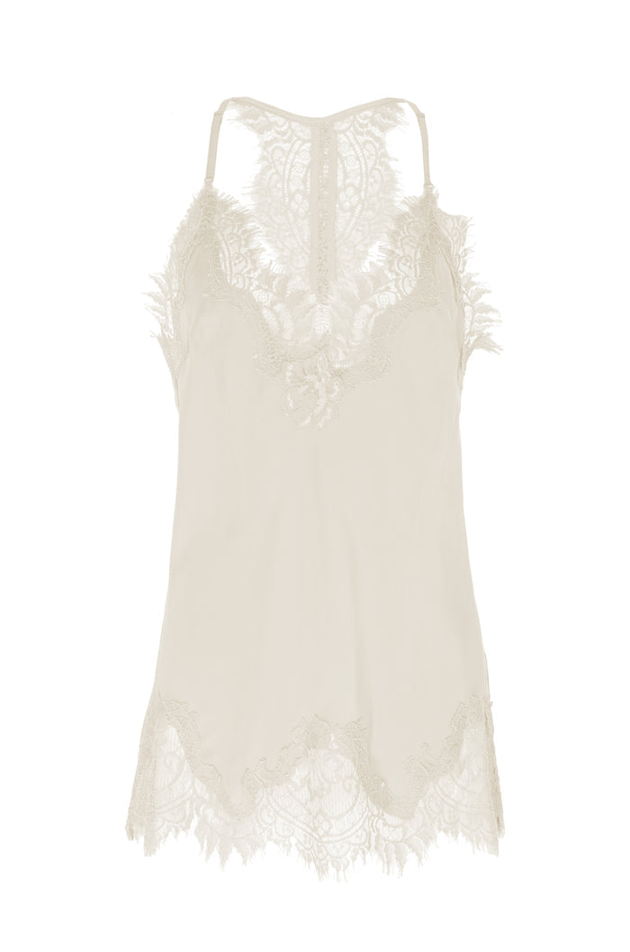 The Silk Lace Razorback Cami in dove.