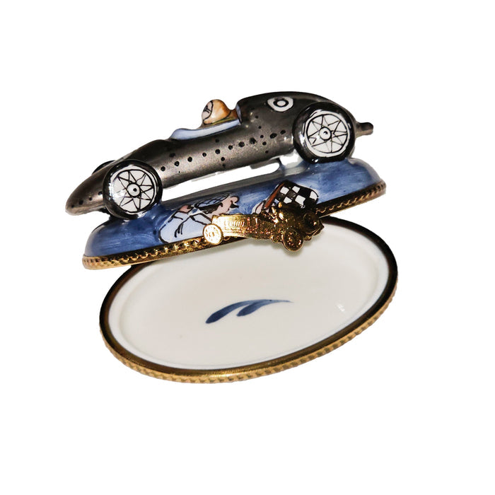 Silver Race Car Limoges Box Porcelain Limoges vehicle car French Trinket Box