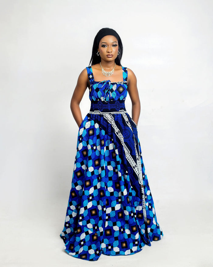Sisilade Women’s Ankara Maxi Dress – Blue Mosaic