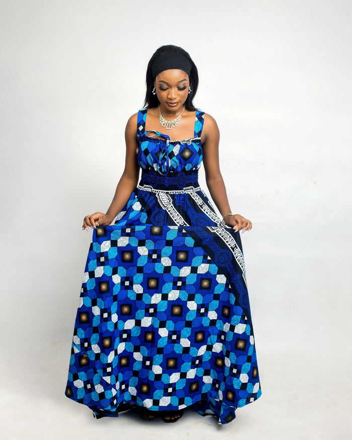 Sisilade Women’s Ankara Maxi Dress – Blue Mosaic