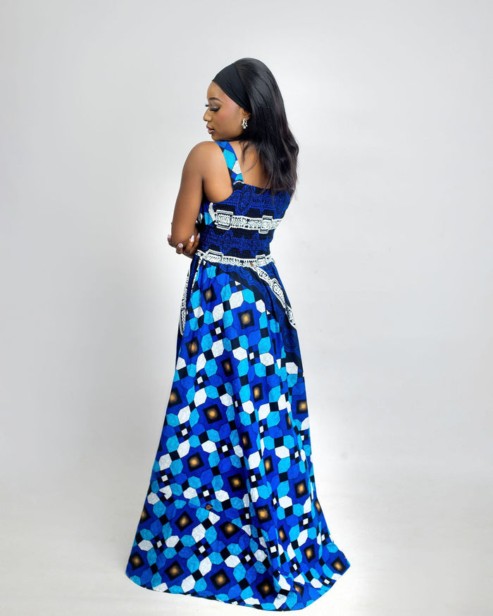 Sisilade Women’s Ankara Maxi Dress – Blue Mosaic