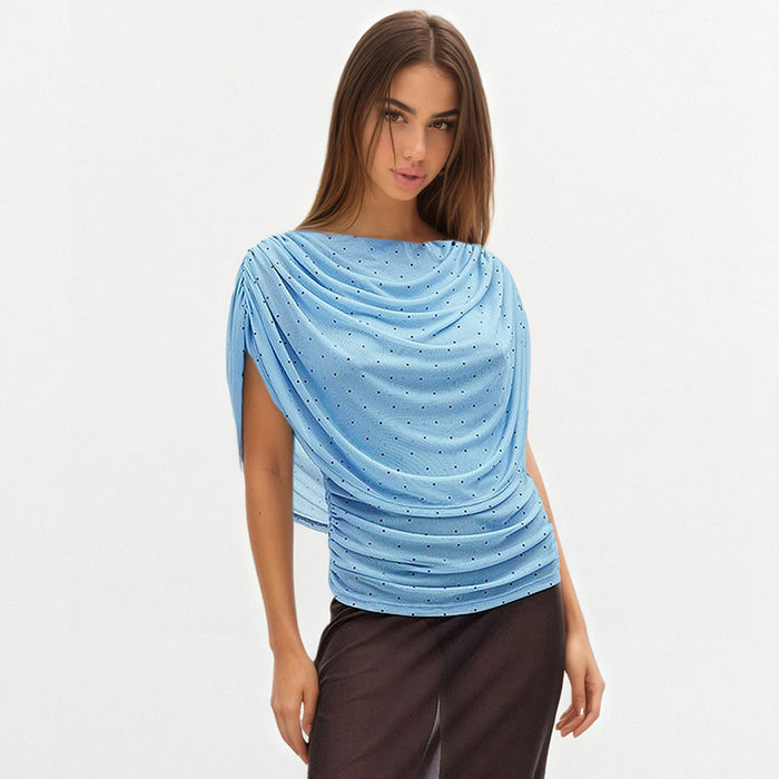 Skyline Ruched Mesh Top - Blue