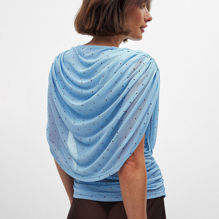 Skyline Ruched Mesh Top - Blue
