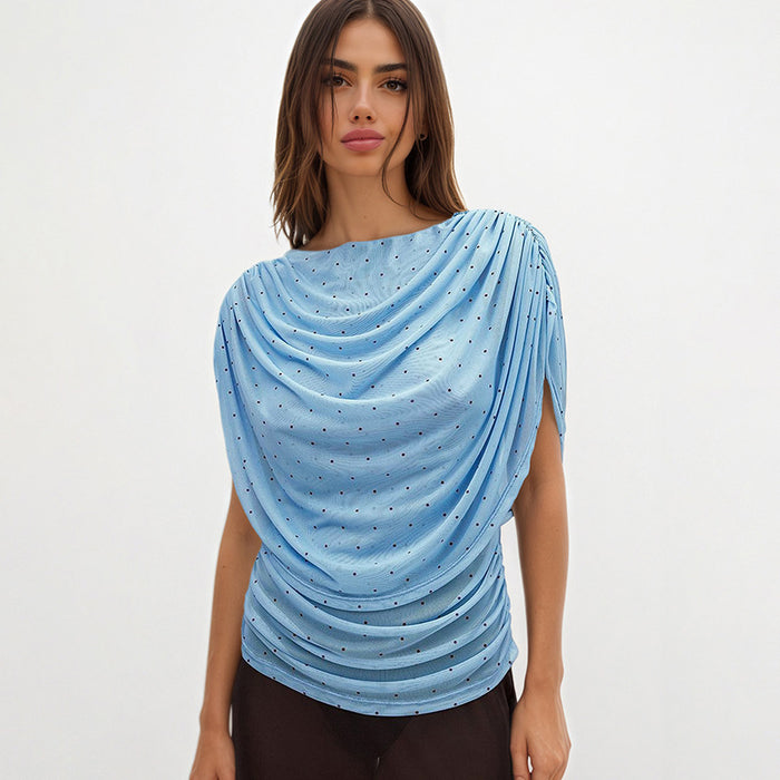 Skyline Ruched Mesh Top - Blue