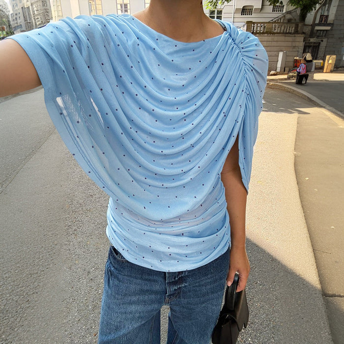 Skyline Ruched Mesh Top - Blue
