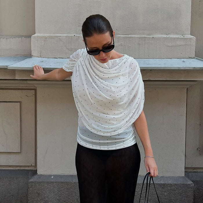 Skyline Ruched Mesh Top - White
