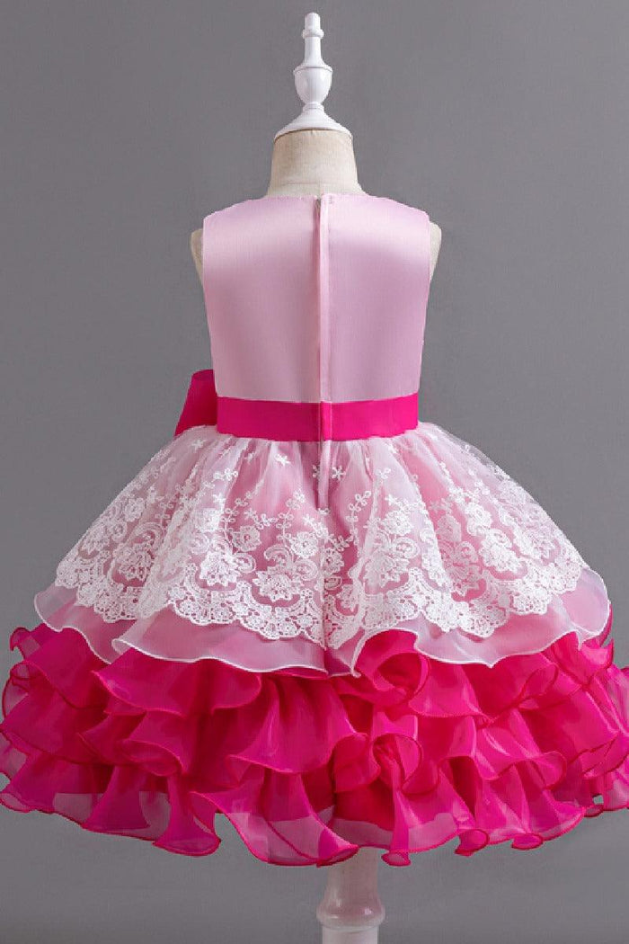 Sleeveless Round Neck Knee Length Tiered Ruffled Organza Lace Flower Girl Dresses 1030684537827